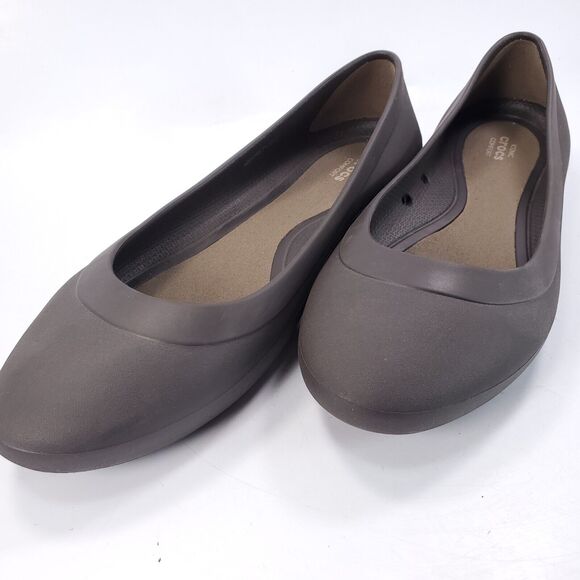 Crocs Slip on Casual Ballet Flat Womens Size 9 203404 Brown Rubber Round Toe - Picture 8 of 9